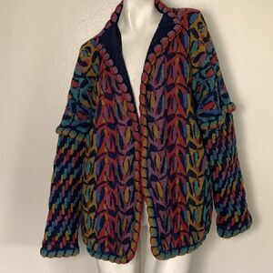 KOLOR KNOTS 100% wool made in Ireland women’s sweater cardigan colorful